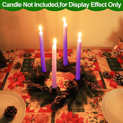 [ Safety Fire Retardant ] Christmas Purple Advent Wreath Decoration, Lifelike Spruce Christmas Centerpiece with 4 Candle Holder Pinecone 6 Berry Advent Decor for Table Holiday Home Church(No Candles)