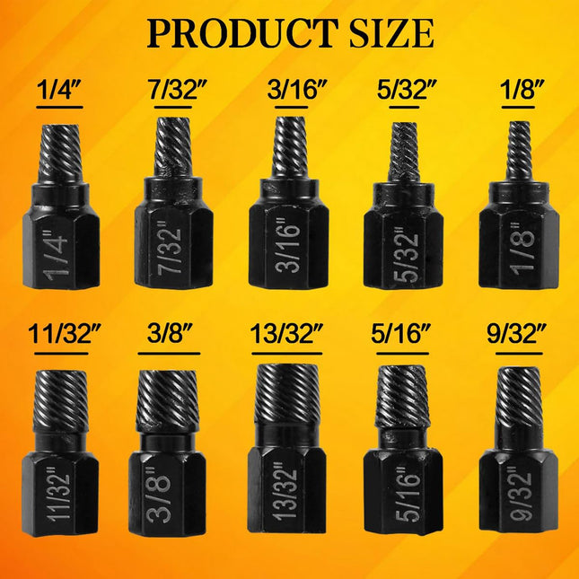 10 Pcs Screw Extractor Set Broken Bolt Extractor Remover Kit Damaged Screw Extractor Set Hex Bolt Extractor Set Stripped Screw Extractor Easy Out Bolt Extractor Tool for Removing Broken Bolts