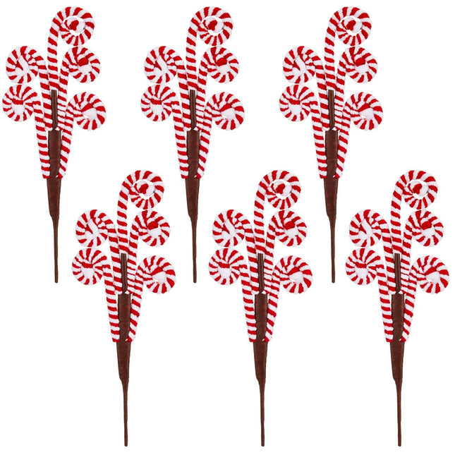 6 Pcs Christmas Tree Decorations Picks 12 Inch Candy Cane Christmas Decorations Large Red White Candy Curly Lollipop Peppermint Candy Ornaments for Xmas Tree Topper Home Office Vase Holiday Party