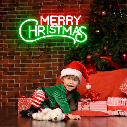 Merry Christmas Neon Sign - Acrylic Christmas Neon Signs, Red Green LED Christmas Lights Sign for Wall Decor Best s Christmas Party Kids Room Year, USB Powered,16'' × 7.5''