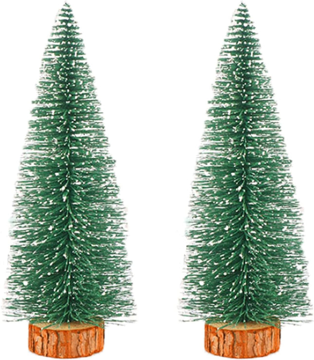 2pcs 12inch Mini Christmas Tree Bottle Brush Trees Chrismas Village Trees Ornaments Mini Plastic Christmas Trees with Wooden Base for Christmas Decoration Miniature Chrismas Tree (12inch 2pcs)
