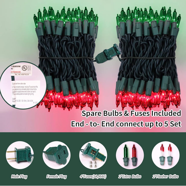 Super-Bright Extendable Christmas Lights Decoration 100 Lights 19.6ft UL Mini Bulb String Lights for Outdoor Christmas Tree Garden Party Patio Garland Decor (Red+Green)
