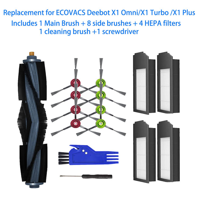 Accessories Kit Fit For Ecovacs Deebot X1 Omnix1 Turbo X1 Plus Robot Vacuum, Main Side Brush Filter Parts 15 Pack