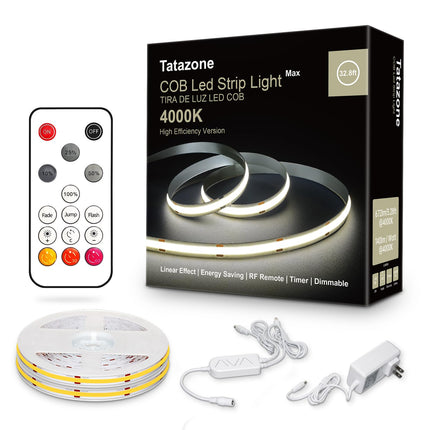 32.8ft 4000K White COB Led Strip Lights with Remote, Dimmable Bright Neutral White COB Light Strip, Indoor COB Led Lights for Kitchen, Room, Cabinet, 2 Rolls of 16.4ft