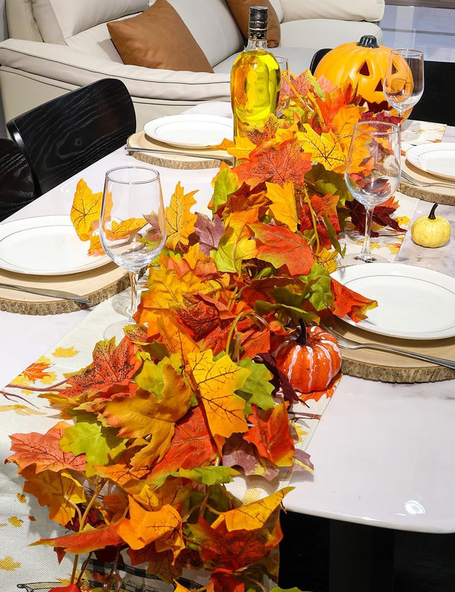 4 Packs Artificial Fall Leaves Garland, 5.9Ft/Pieces Autumn Maple Leaves Mantle Garland Hanging Vines for Home Decor Wedding Halloween Thanksgiving Christmas Indoor Outdoor Decorations by wohohoho