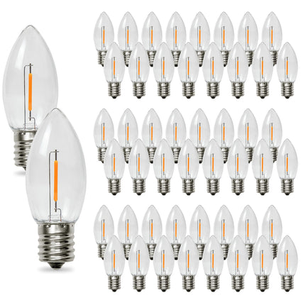 50Pack C9 Led Light Bulbs, C9 Christmas Shatterproof Replacement Led Bulbs for String Lights, 0.6W Equivalent 7W Incandescent Bulb, Warm White 2200K, E17 Standard Base