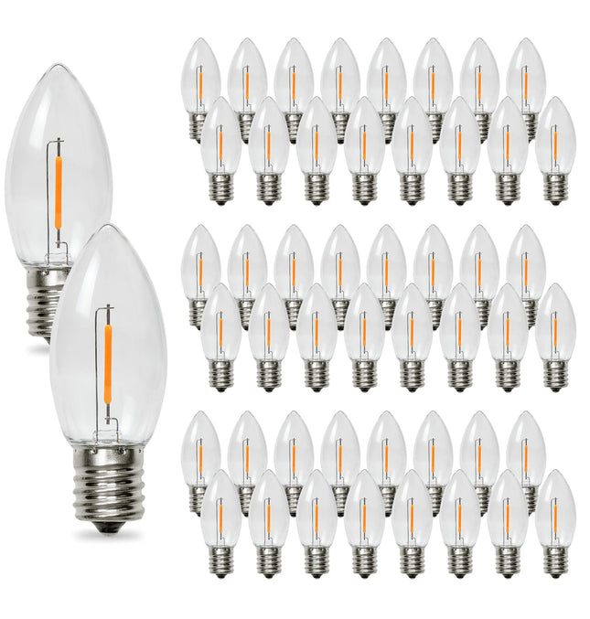 50Pack C9 Led Light Bulbs, C9 Christmas Shatterproof Replacement Led Bulbs for String Lights, 0.6W Equivalent 7W Incandescent Bulb, Warm White 2200K, E17 Standard Base