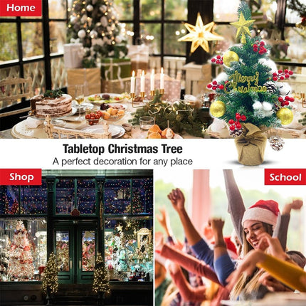 Mini Christmas Tree, Tabletop Small Artificial Christmas Tree with 15 Ornaments, Table top Xmas Snow Flocked Arbol de Navidad Xmas Tree,Christmas Decorations for Home Apartment Office…