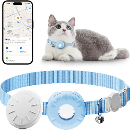 Cat GPS Tracker for Cats, Waterproof Pet GPS Tracker, Cat GPS Tracker Collar with Safety Elastic Buckle, Compatible with Apple Find My App (Only iOS), No Monthly Fee, Blue