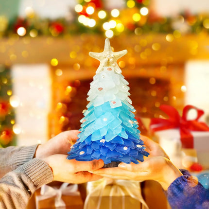 Sea Glass Christmas Tree - Handcrafted Mini Christmas Tree, Table Centerpiece - Ideal for Christmas, Year, Home Decor, Coastal Holiday Decor and More (Blue Gradient)
