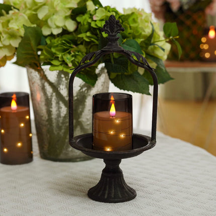 Homemory Flickering Flameless Candles with String Lights, Battery Operated Candles, Embedded String Lights LED Candles, Unbreakable Plexiglass Candles with Remote, Set of 3, Grey