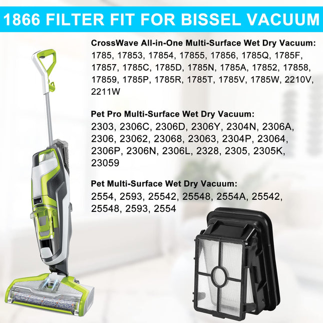 1866 Filter For Bissell Crosswave Pet Pro Vacuum 1785 2554A 2211W 2306A 2304P 1785A Crosswave Cordless Max Vacuum Cleaner Parts Replace 1608684 4 Pack