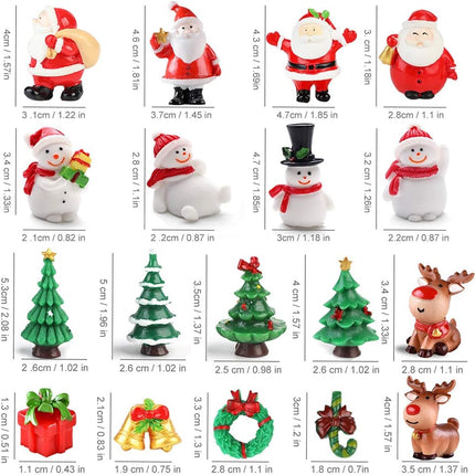 JUSTDOLIFE Christmas Micro Landscapes:20 Pack Xmas Miniature Figurines Santa Claus Snowman Christmas Tree Reindeer s Mini Resin Landscape for Xmas Home Party Cake Toppers Décor