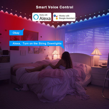 RGB String Downlights, 90ft with 60 LEDs Indoor Wall Light, Smart LED String Lights Works with with App & Remote Control, Color Changing Wall Lamp for Party, Christmas, Music Sync (White)