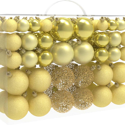 Christmas Ornaments Set, 100ct Gold Christmas Balls Decoration Set, Shatterproof Hanging Plastic Christmas Ball Ornament for Xmas Tree Holiday Decor