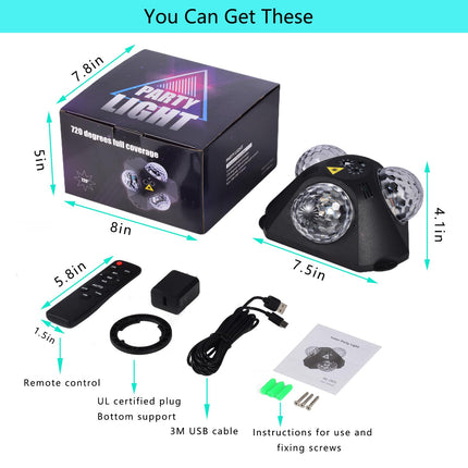 4 in 1 Disco Party Lights, 3 RGB Disco Lights+Red and Green Pattern Lamp Strobe Lights for Home Room Dance Parties Birthday Karaoke Halloween Christmas Wedding Show Club Decorations