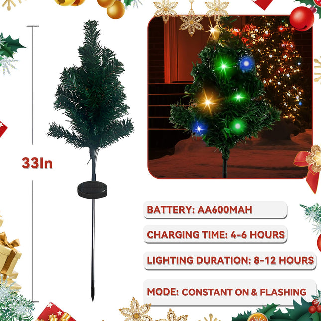 Solar Garden Stake Lights, 2pcs Outdoor LED Christmas Tree Lights Decoration, Multicolor Waterproof Solar Power LED Flash Lights for Pathway Lawn Yard Patio