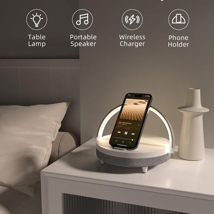 EZVALO for Her, Music Table Lamp with Wireless Charger, 4 in 1 Touch Bedside Lamp, Portable Bluetooth Speaker, Phone Holder, Dimmable LED Night Light Birthday s for Women, Men, Dad, Mom