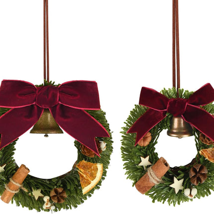 2 Pcs of Mini Christmas Wreath with Small Bell for Front Door, Windows, Home Decor, Farmhouse Christmas Decor, Car and Cabinet Decor, Miniature Crafts Dollhouse and Christmas Tree Decorations