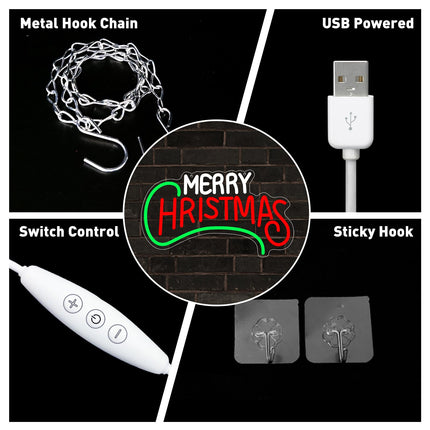 Merry Christmas Neon Light Signs, Dimmable USB Powerd Red Merry Christmas Neon Light For Wall Decor Festival Celebration, LED Green Christmas Neon Sign For Holiday Party Bar Decoration