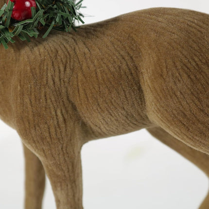 2pcs Reindeer Christmas Decorations, Flocking Christmas Reindeer Figurines with Red Berry and Pine Needle, Deer Décor Christmas Table Decorations, Christmas Table Centerpieces