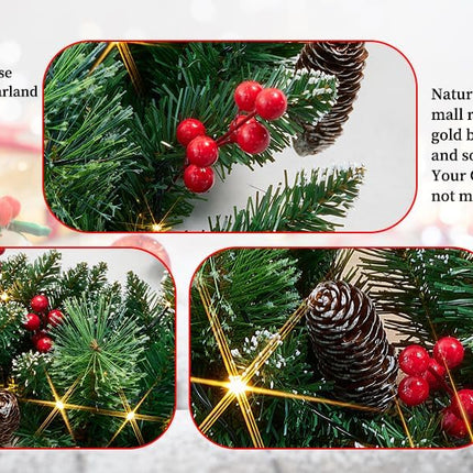 Christmas Garland with Lights, Battery Powered 8 Lighting Modes, 9FT 50 LED Luminous Christmas Decorations Indoor Home Decor