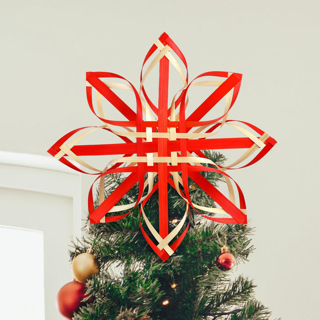 RattanView Christmas SnowflakeTree Topper Decoration 11.81'' Swedish Tree Topper Scandinavian Star Bamboo Advent Tree Topper Handwoven Nordi Tree Star Ornament for Christmas Tree Hanging Decor