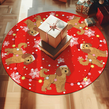 Christmas Tree Skirt Red Tree Skirts Golden Doodle Xmas Tree Skirt Tree Mat 48 Inch Dog Winter Christmas Decorations for Home