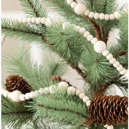 2PCS 86in Christmas Wood Bead Garland, Creative Wooden Beads Garland for Christmas Valentine‘s Day Decor, Farmhouse Wall Home Rustic Country Natural Holiday Decoration Hanging Prayer Beads