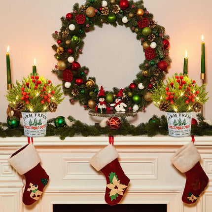 2 Pack Christmas Table Decorations, Potted Christmas Tree with Lights, Pine Cones and Berries, Christmas Plants Artificial, Christmas Centerpieces for Tables, Home, Mantel Holiday Decor