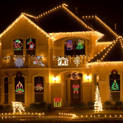 16" Christmas Window Silhouette Lights Decorations - 6 Pack Colour Lighted Candy Cane ＆ Snowman ＆ Christmas Stocking ＆ Bell ＆ Box ＆ Snowflake for Holiday Wall Door Window Decorate