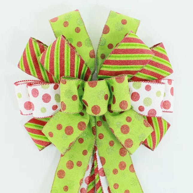 Christmas Tree Topper,45"x12" Large Green Christmas Bow Tree Decor, Red Green Dot Polyester Bow for Xmas Ornament for Family, Wedding, Indoor Outdoor Thanksgiving Christmas Decoration
