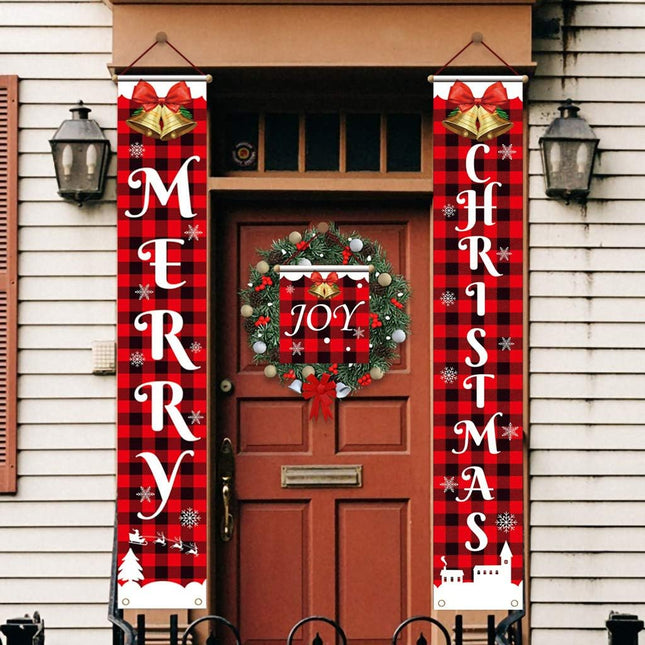 Merry Christmas Door Banners Porch Sign Hanging Banner Flag for Home Wall Indoor Outdoor Christmas Party Decorations (Style 1, 71 x 12 Inch)