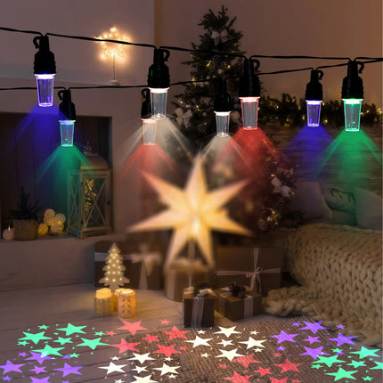 Christmas Star String Lights - 31.4FT Projector Star String Lights with 10 LEDs Plug in Indoor Outdoor Lights for Party Patio Yard Bedroom Patriotic Decor