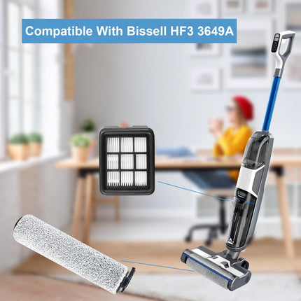 Brush Roller Filter Set For Bissell Hf3 3649A Vacuum Cleaner，Efficient Cleaner Filter Set Compatible With Bissell Hf3（2 Brush Roller+4 Filters+4 Sponges）