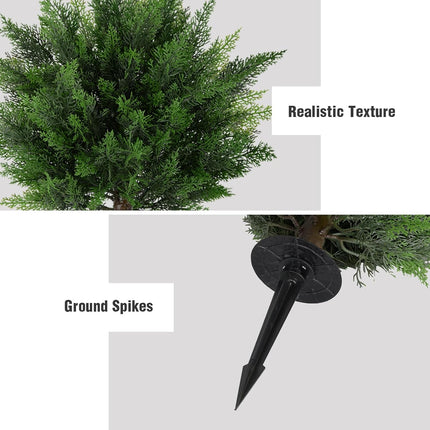 28.35 Inch 2 Set Artificial Cypress Topiary Tree, Outdoor Indoor Faux Boxwood Bush Plants, Fake Cedar Potted with Ground Spike for Home Front Porch Decor Outside Garden