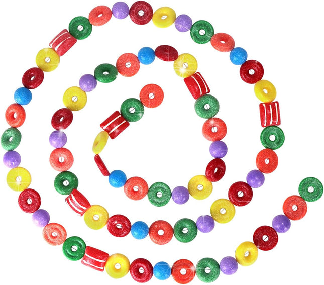 Christmas Candy Garland, 5.9ft Plastic Candy Gumdrop Ball Doughnut Candy Ornament Glittered Garland for Indoor Christmas Tree Mantelpieces Table Runner Centerpiece Candyland Decor (1, Multicolor A)