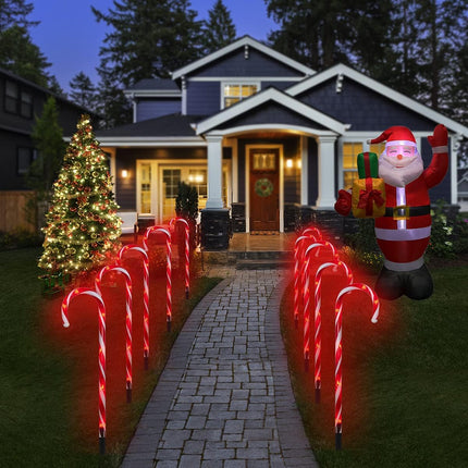 Candy Cane Outdoor Landscape Lights - 10 Pack 60 Red LEDs 21in Lighted Christmas Path Lights String with Memory Function 8 Flashing Modes End-to-End Plug in Waterproof Outside Candy Xmas Decorations