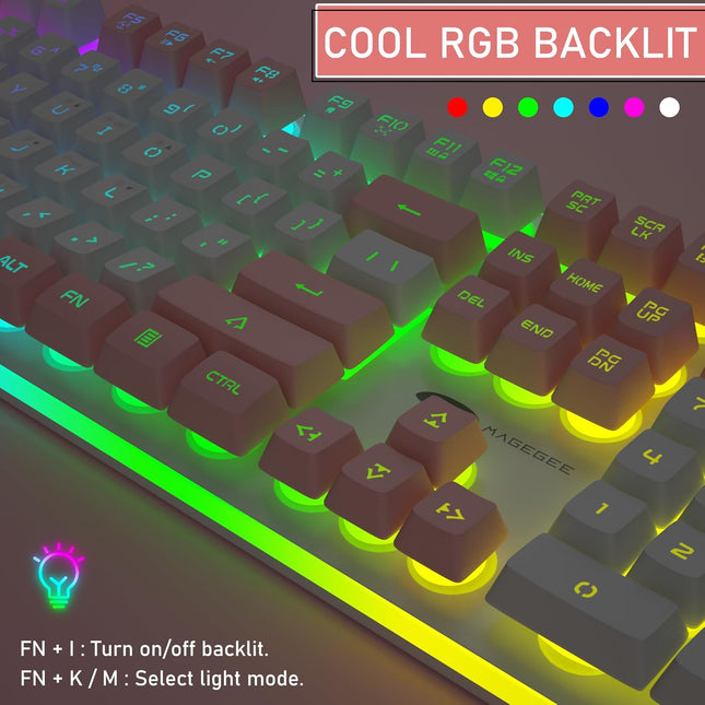 Camiysn Gaming Keyboard, Wired Keyboard with RGB Backlit, Full Size Keyboard with White&Pink Mixed Color Keycaps, Keyboard with 26 Keys Anti-ghosting for Computer/PC/Laptop/Mac/Windows/Office