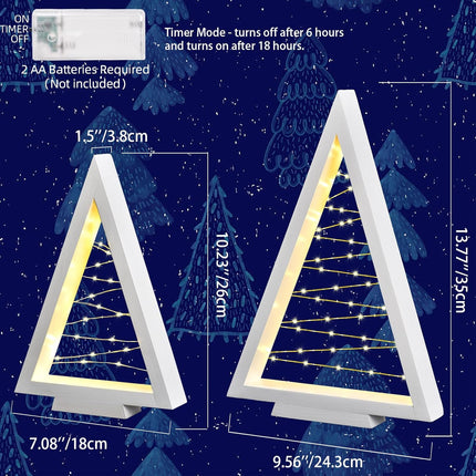 Lighted Christmas Tabletop Decorations, 2Pcs LED Lights Wooden Christmas Tree Table Decor Battery Operated Wood Craft Light Up Ornament for Holiday Winter Party Desk Home Mantel Display Xmas (White)