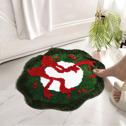 MelonBoat Christmas Bathroom Rugs: Non-Slip Christmas Bath Mat with Wreath and Bows Design, Absorbent Cute Soft Christmas Decorations Bathroom Rugs, Washable Green Christmas Bath Mats 24 x 24 Inch