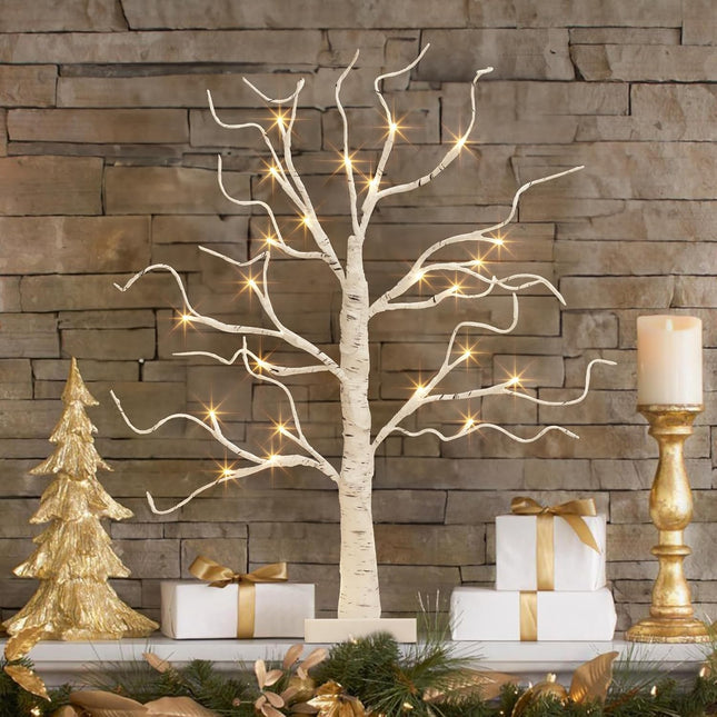 EAMBRITE Lighted Birch Tree, Christmas Tree Decorations Battery Operated/USB, Table Top Tree with Lights 24 LED, Small Light Up White Artificial Tree for Centerpiece Home Room Xmas Indoor Decor (22")