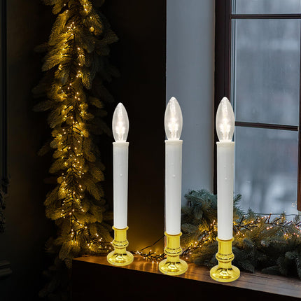 Abeja 4 Pack Battery Operated LED Window Candles, Christmas Candle Lights with 4 C26 LED Bulbs, Flicker Flame Christmas Candles with On/Off Switch for Window Christmas Weddings Home Table Decorotions