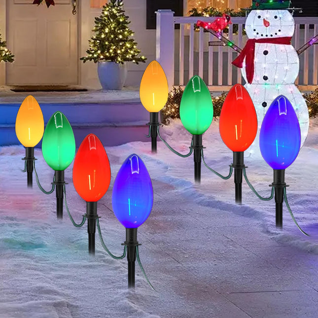 2 Pack C9 LED Christmas Pathway Lights,Outdoor Pathway Stake Lights with 4 C9 Multi-Color LED Bulbs Connectable Christmas Walkway Lights for Holiday Outside Yard Garden Lawn Decoration