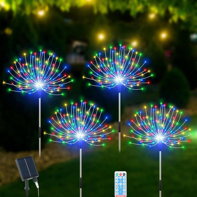 Solar Garden Lights Outdoor Waterproof, 4 Pack Total 480 LED Solar Starburst Sparkler Lights Decorative with 8 Lighting Modes Outside for Flowerbed Pathway Party Christmas Decorations, Multicolor