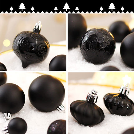 52-Pack Shatterproof Black Christmas Tree Ornaments and Star Topper - For Holiday Decor