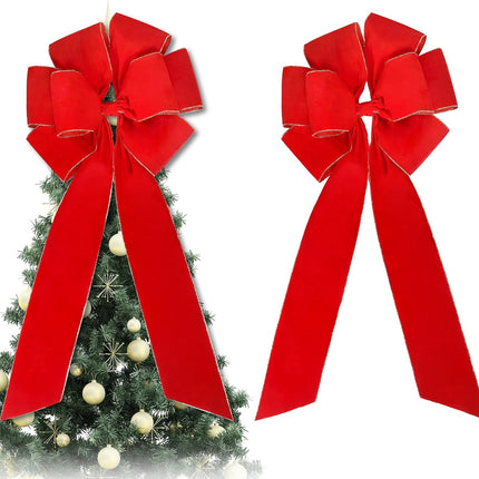 Large Christmas Bows,Giant Red Bow, Velvet Red Outdoor Christmas Decoration – Large Waterproof Red Bow for Door, Wreath, and Christmas Tree – Elegant Big Outdoor Christmas Bows (Red 2, 2 PCS)