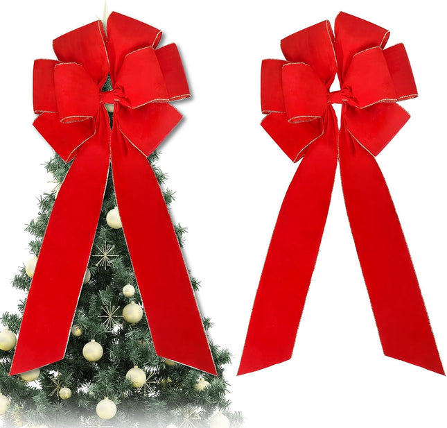 Large Christmas Bows,Giant Red Bow, Velvet Red Outdoor Christmas Decoration – Large Waterproof Red Bow for Door, Wreath, and Christmas Tree – Elegant Big Outdoor Christmas Bows (Red 2, 2 PCS)