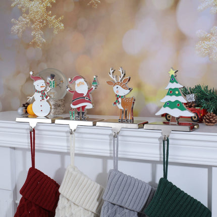 Baseo Stocking Holders Set of 4 Metal Christmas Stocking Hangers for Fireplace-Xmas Deer Snowman Tree Santa Stocking Holder for Mantel-Mantel Hooks/Clips for Stocking Fireplace Topper