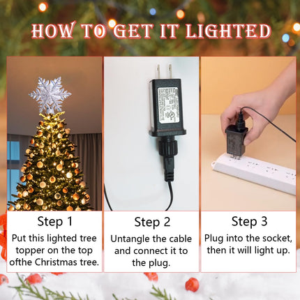 Christmas Tree Topper Lighted, Christmas Star Tree Topper LED Rotating Lights, 3D Silver Snowflake Star Tree Top Glitter Projector for Indoor Xmas Party Holiday Decorations